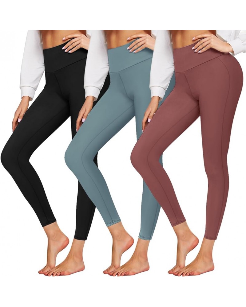 3 Pack High Waisted Leggings for Women No See-Through Soft Athletic Tummy Control Pants for Running Yoga Workout 03-3 Pack Bl...