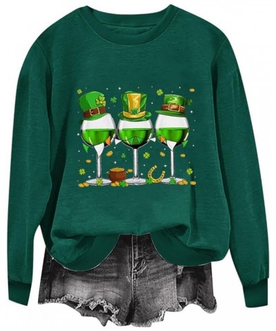 Women's Fashionable Casual St. Patrick's Day Sweatshirt with Crewneck and Long Sleeves, featuring Shamrock Print 5-army Green...