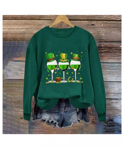 Women's Fashionable Casual St. Patrick's Day Sweatshirt with Crewneck and Long Sleeves, featuring Shamrock Print 5-army Green...