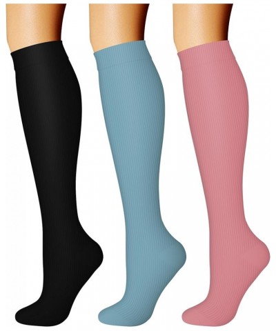 Compression Socks for Women & Men Circulation (3 Pairs) 15-20 mmHg is Best Support for Athletic Running Cycling 28 Black/Pink...