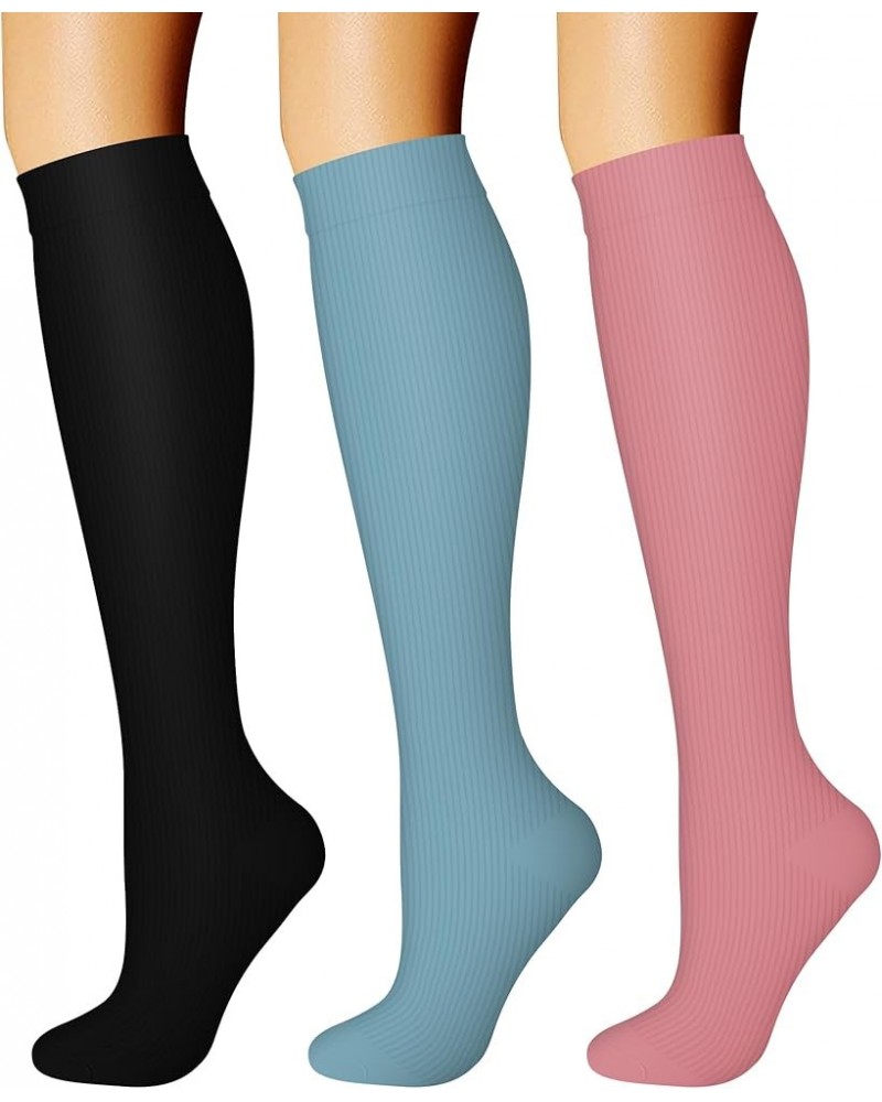 Compression Socks for Women & Men Circulation (3 Pairs) 15-20 mmHg is Best Support for Athletic Running Cycling 28 Black/Pink...