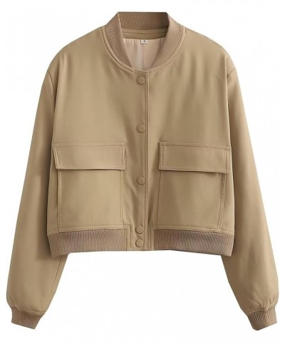 Women's Button Down Bomber Jacket Drop Shoulder Short Cropped Coat Outwear Khaki $20.58 Jackets