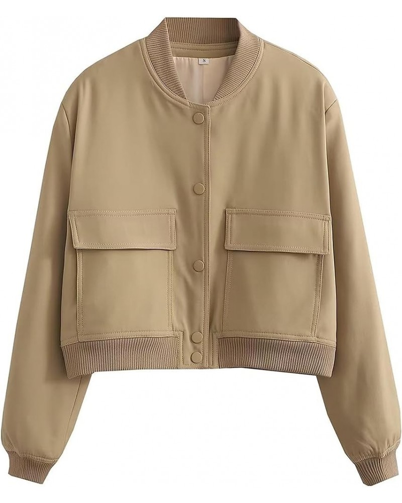 Women's Button Down Bomber Jacket Drop Shoulder Short Cropped Coat Outwear Khaki $20.58 Jackets