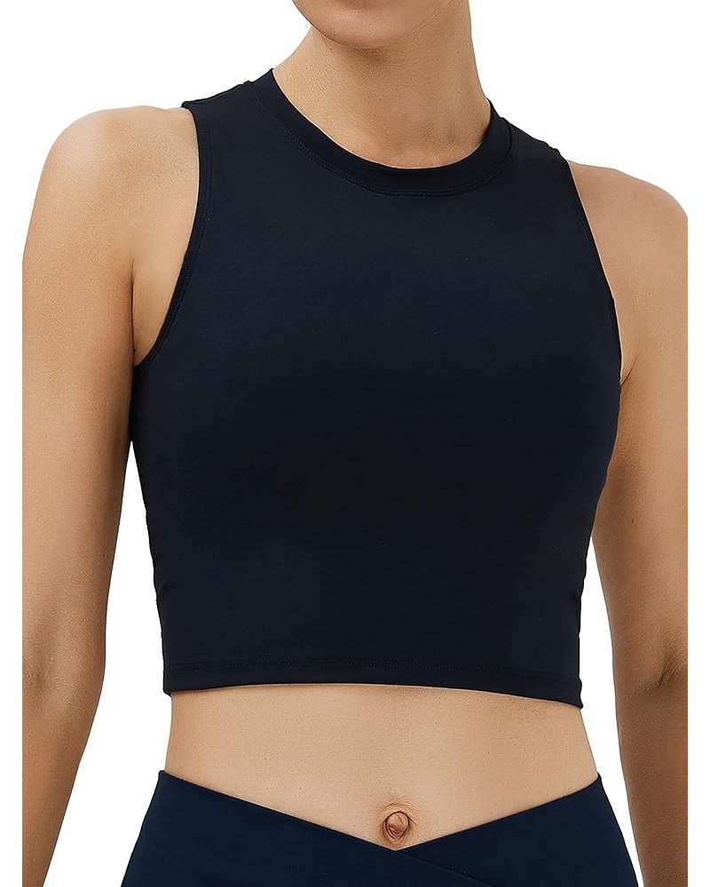 Womens Sport Bras High Neck Removable Padded Yoga Crop Tops Longline Workout Tank Tops Black $13.99 Lingerie