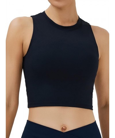 Womens Sport Bras High Neck Removable Padded Yoga Crop Tops Longline Workout Tank Tops Black $13.99 Lingerie