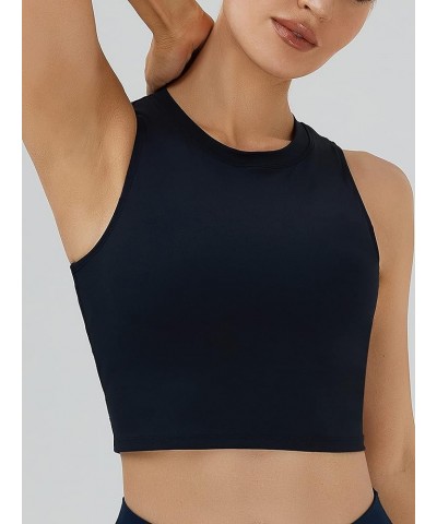 Womens Sport Bras High Neck Removable Padded Yoga Crop Tops Longline Workout Tank Tops Black $13.99 Lingerie