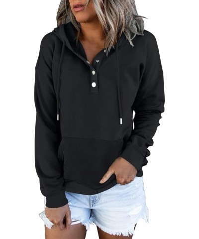 Women's Color Block Hoodies Tops Long Sleeve Casual Drawstring Button Down Pullover Sweatshirt with Pocket Pure Black $22.40 ...