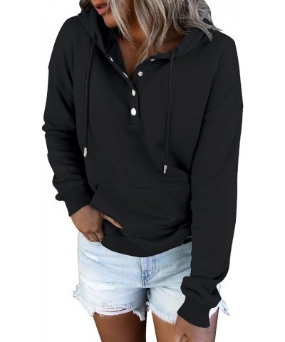 Women's Color Block Hoodies Tops Long Sleeve Casual Drawstring Button Down Pullover Sweatshirt with Pocket Pure Black $22.40 ...