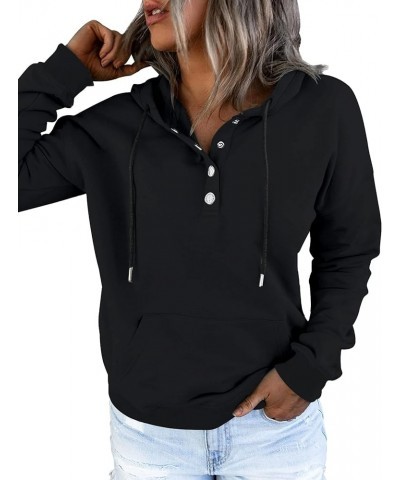 Women's Color Block Hoodies Tops Long Sleeve Casual Drawstring Button Down Pullover Sweatshirt with Pocket Pure Black $22.40 ...