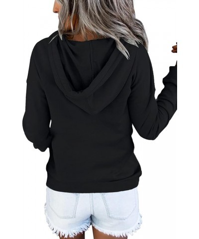 Women's Color Block Hoodies Tops Long Sleeve Casual Drawstring Button Down Pullover Sweatshirt with Pocket Pure Black $22.40 ...