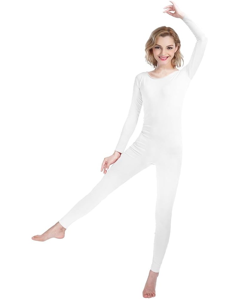 Girls' Women's Well-fit Spandex Fabric Bodysuit Long Sleeve Scoop Neckline Footless Dance Unitard White $12.88 Bodysuits