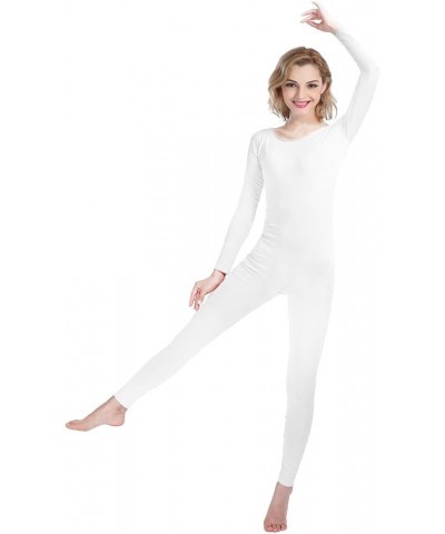 Girls' Women's Well-fit Spandex Fabric Bodysuit Long Sleeve Scoop Neckline Footless Dance Unitard White $12.88 Bodysuits