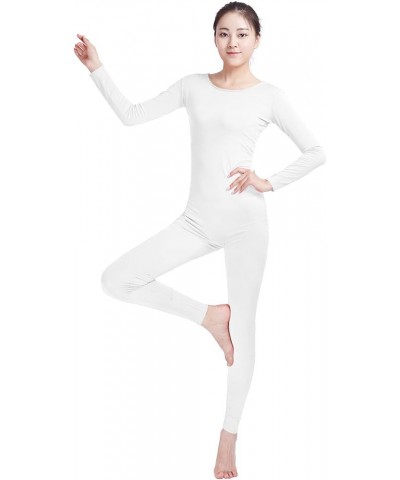 Girls' Women's Well-fit Spandex Fabric Bodysuit Long Sleeve Scoop Neckline Footless Dance Unitard White $12.88 Bodysuits