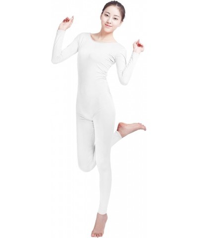 Girls' Women's Well-fit Spandex Fabric Bodysuit Long Sleeve Scoop Neckline Footless Dance Unitard White $12.88 Bodysuits