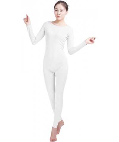 Girls' Women's Well-fit Spandex Fabric Bodysuit Long Sleeve Scoop Neckline Footless Dance Unitard White $12.88 Bodysuits