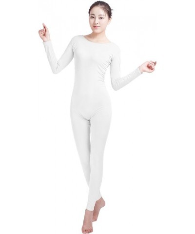 Girls' Women's Well-fit Spandex Fabric Bodysuit Long Sleeve Scoop Neckline Footless Dance Unitard White $12.88 Bodysuits