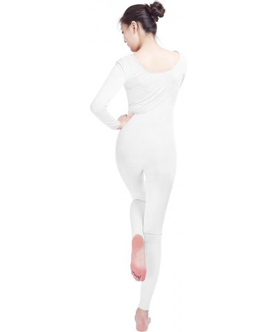 Girls' Women's Well-fit Spandex Fabric Bodysuit Long Sleeve Scoop Neckline Footless Dance Unitard White $12.88 Bodysuits