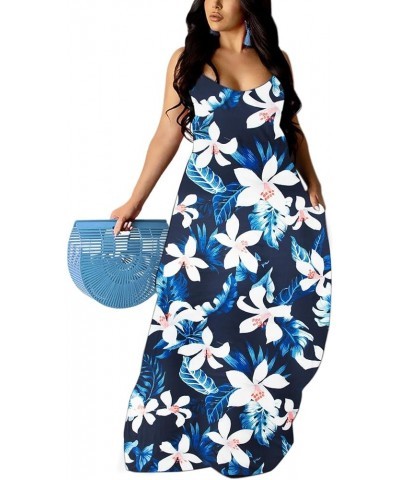 Women's Summer Plus Size Hawaiian Dresses Tie Dye Spaghetti Strap Maxi Dress Beach Boho Sundress Elegant Blue Flower $14.35 D...