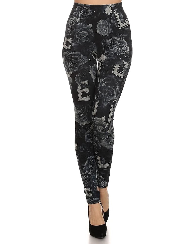 Women's Sublimation Legging Printed to Look Like Jeans "Love" Floral $11.19 Leggings