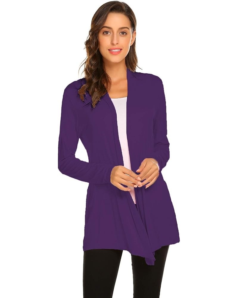 Womens Casual Lightweight Long Sleeve Cardigan Soft Drape Open Front Fall Dusters (S-3XL) Purple $13.60 Sweaters