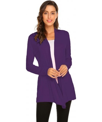 Womens Casual Lightweight Long Sleeve Cardigan Soft Drape Open Front Fall Dusters (S-3XL) Purple $13.60 Sweaters