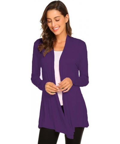 Womens Casual Lightweight Long Sleeve Cardigan Soft Drape Open Front Fall Dusters (S-3XL) Purple $13.60 Sweaters