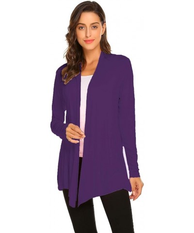 Womens Casual Lightweight Long Sleeve Cardigan Soft Drape Open Front Fall Dusters (S-3XL) Purple $13.60 Sweaters