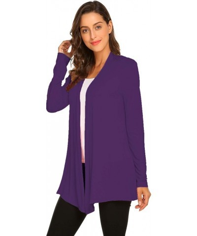 Womens Casual Lightweight Long Sleeve Cardigan Soft Drape Open Front Fall Dusters (S-3XL) Purple $13.60 Sweaters