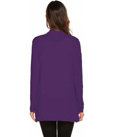 Womens Casual Lightweight Long Sleeve Cardigan Soft Drape Open Front Fall Dusters (S-3XL) Purple $13.60 Sweaters