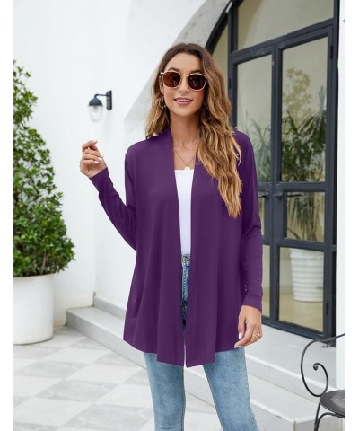 Womens Casual Lightweight Long Sleeve Cardigan Soft Drape Open Front Fall Dusters (S-3XL) Purple $13.60 Sweaters