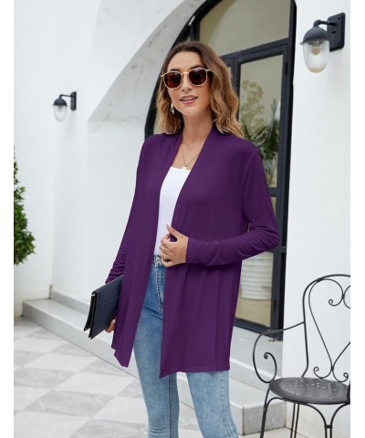 Womens Casual Lightweight Long Sleeve Cardigan Soft Drape Open Front Fall Dusters (S-3XL) Purple $13.60 Sweaters