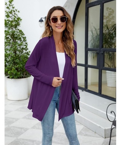 Womens Casual Lightweight Long Sleeve Cardigan Soft Drape Open Front Fall Dusters (S-3XL) Purple $13.60 Sweaters