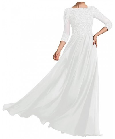 Scoop Neck Mother of The Bride Dress for Wedding 3/4 Sleeves Laces Applique Long Mother of The Groom Dress White $43.85 Dresses