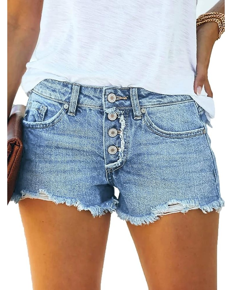 Women Casual High Rise 2 Button Distressed Folded Hem Denim Jeans Shorts Lightblue3 $14.98 Shorts