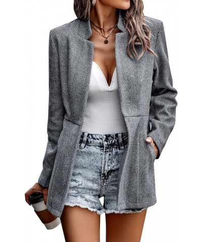 Women's Open Front Blazer Long Sleeve Stand Collar Solid Trench Business Work Office Jacket Outwear Gray $24.59 Blazers