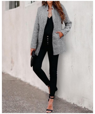 Women's Open Front Blazer Long Sleeve Stand Collar Solid Trench Business Work Office Jacket Outwear Gray $24.59 Blazers