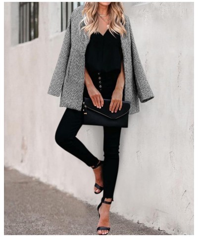 Women's Open Front Blazer Long Sleeve Stand Collar Solid Trench Business Work Office Jacket Outwear Gray $24.59 Blazers