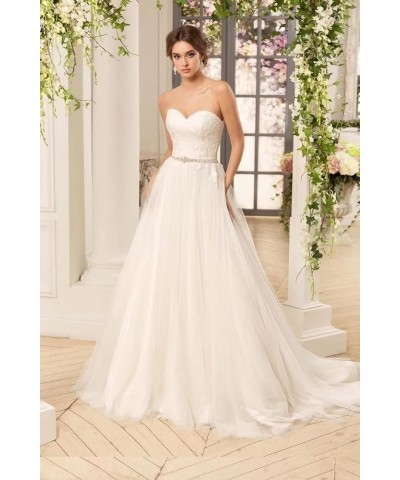 Wedding Dresses for Bride Plus Size Ball Gown Crystal Rhinestone Belt Lace Up Sweetheart Tulle Bride Dress 2023 Ivory $52.26 ...