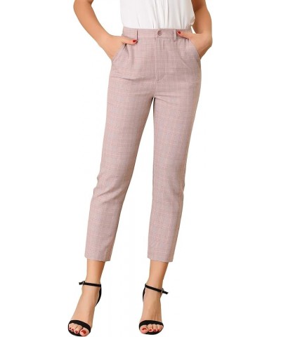 Women's High Waist Elastic Back Office Work Ankle Pants Pink $20.90 Pants