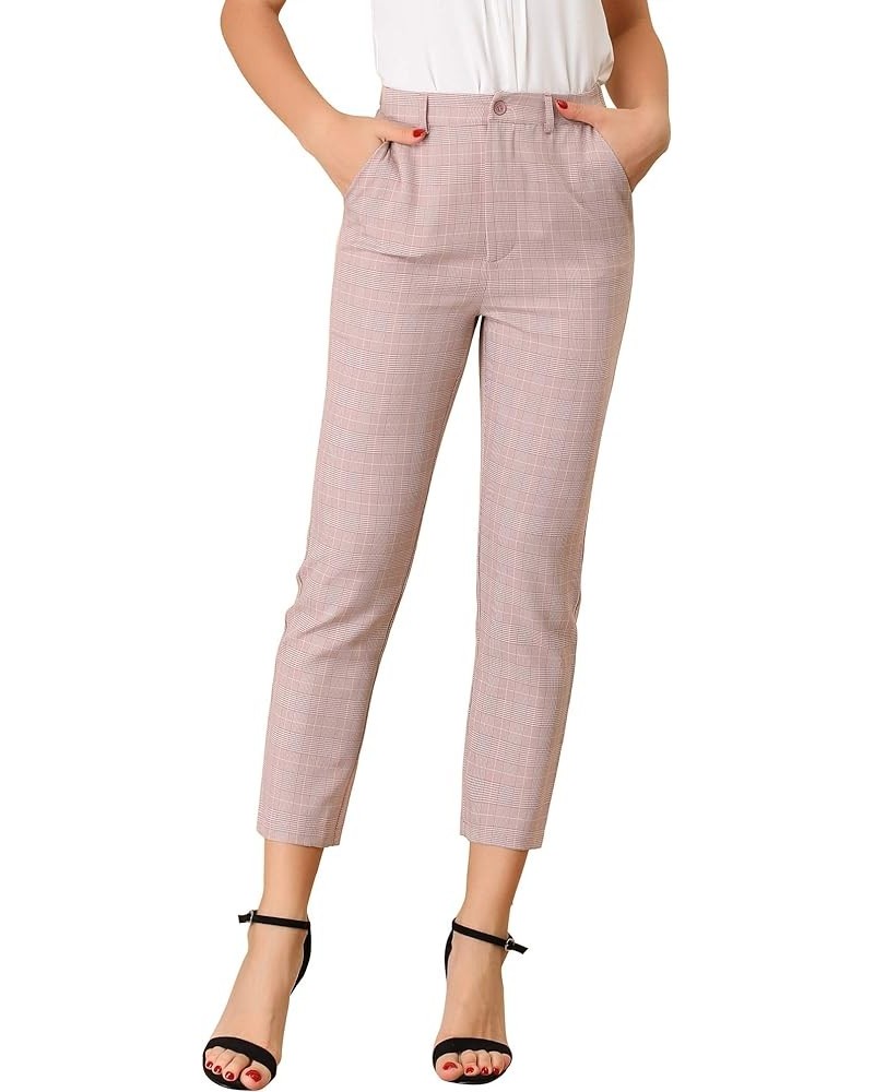 Women's High Waist Elastic Back Office Work Ankle Pants Pink $20.90 Pants