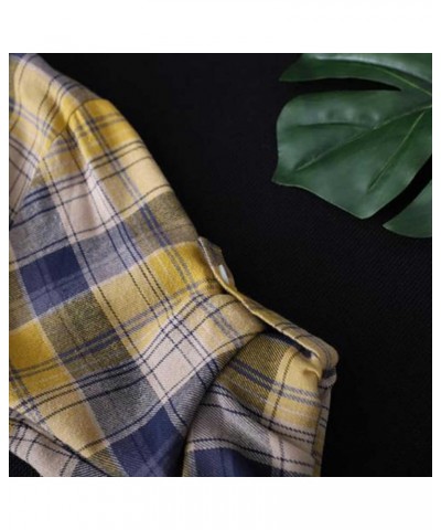 Button Top Mid-Long Lapel Plaid Cardigan Roll Up Long Sleeve Top for Women with Pocket Tunic Tops 6_yellow_33 $8.47 Sweaters