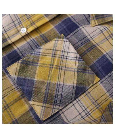 Button Top Mid-Long Lapel Plaid Cardigan Roll Up Long Sleeve Top for Women with Pocket Tunic Tops 6_yellow_33 $8.47 Sweaters