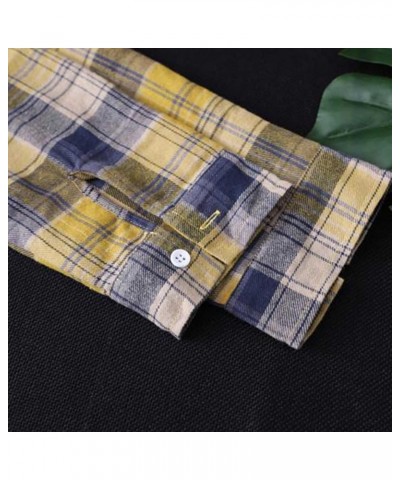 Button Top Mid-Long Lapel Plaid Cardigan Roll Up Long Sleeve Top for Women with Pocket Tunic Tops 6_yellow_33 $8.47 Sweaters