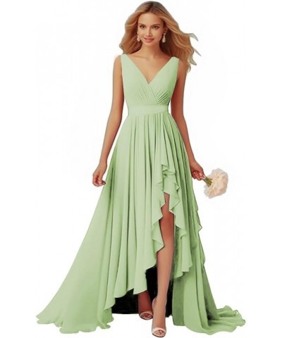 Bridesmaid Dresses V-Neck Chiffon - with Slit Formal Dress Prom Dress Evening Gowns for Wedding Sage Green $33.27 Dresses