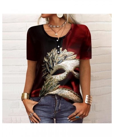 Womens Summer Tops Short Sleeve Shirts,2024 Fashion Summer Short Sleeve T Shirt Women's New Button V-Neck Fashion Print 2-dee...