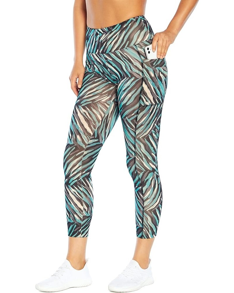 Bally Total Women's High Rise Pocket Ankle Legging Watercolor Zebra Animal Digital Teal $9.17 Activewear