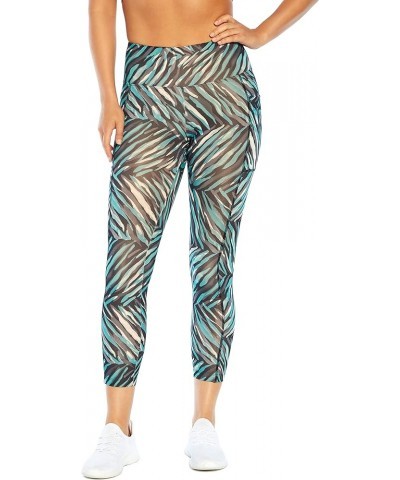 Bally Total Women's High Rise Pocket Ankle Legging Watercolor Zebra Animal Digital Teal $9.17 Activewear