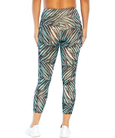 Bally Total Women's High Rise Pocket Ankle Legging Watercolor Zebra Animal Digital Teal $9.17 Activewear