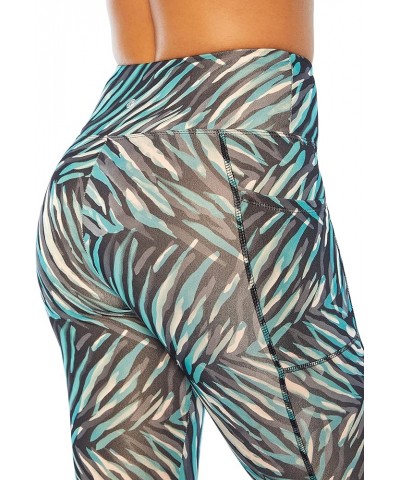 Bally Total Women's High Rise Pocket Ankle Legging Watercolor Zebra Animal Digital Teal $9.17 Activewear