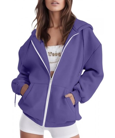 Women's Zip Up Oversized Hoodies Sweatshirts Y2K Clothes Cute Teen Girl Fall Casual Drawstring Jackets with Pockets H-purple ...